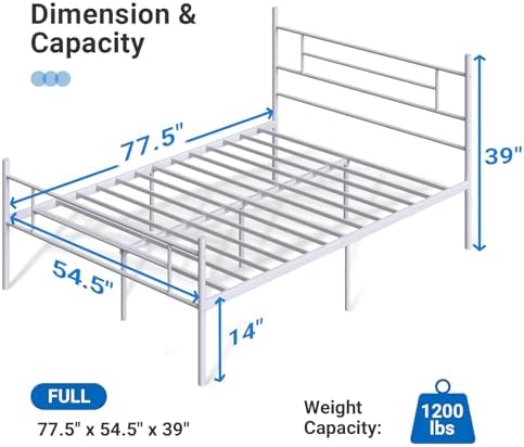 Avenco Metal Platform Bed Frame Full Size with Classical Headboard and Footboard, 14 Inch, Under Bed Storage, Strong Metal Slats Support, Mattress Foundation, No Box Spring Needed