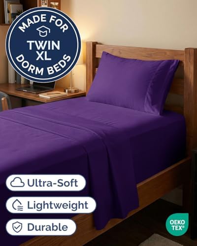 Extra Deep Twin XL Sheet Set - 3 Piece College Dorm Room - Purple