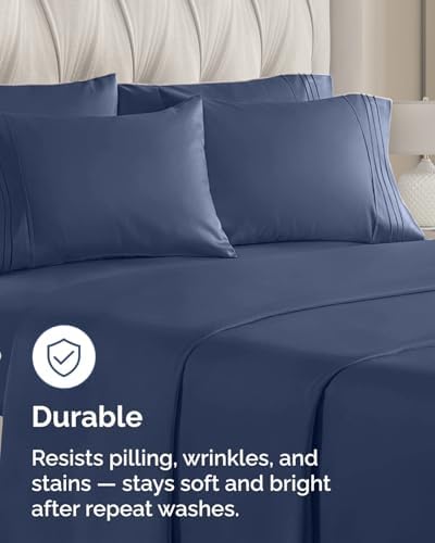 King Standard Pillow Cases Set of 6 - Soft Pillowcase Covers - Navy Blue