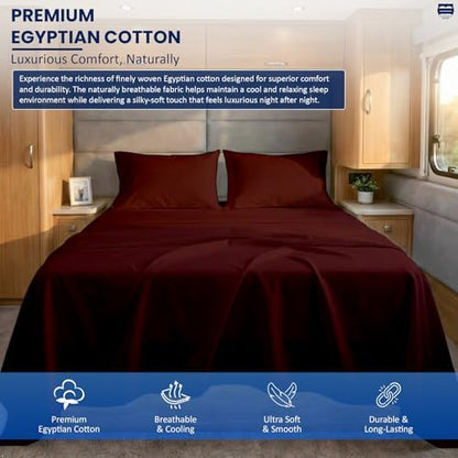Cottingon 4 Piece Full Sheets Fits 16" Deep, Egyptian Cotton, Burgundy