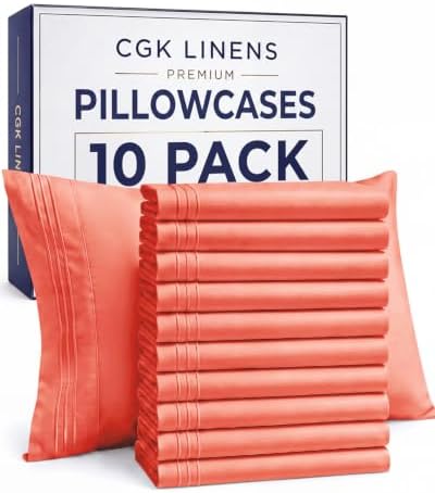 King Standard Pillow Cases Set of 10 - Ultra Soft Pillowcase Covers - Coral