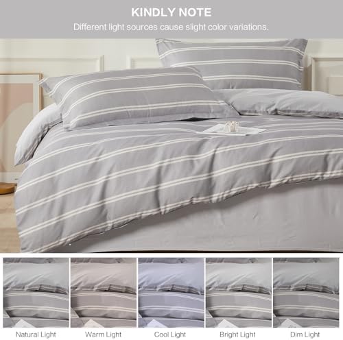 SAPHREAS Boy Gray Stripes Duvet Cover Set King Size 3pcs Dark Grey Streak Bedding Comforter Cover Set 1 Duvet Cover 2 Pillow Sham