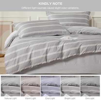 SAPHREAS Boy Gray Stripes Duvet Cover Set Full Size 3pcs Dark Grey Streak Bedding Comforter Cover Set 1 Duvet Cover 2 Pillow Sham