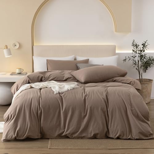 JIYUAN Oversized King Washed Cotton Duvet Cover Set, Relaxed Linen Feel