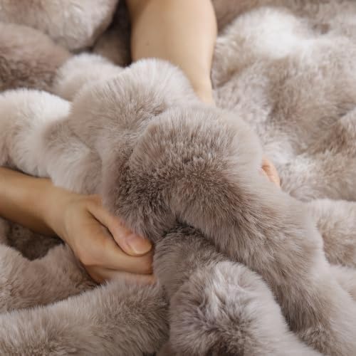 YIKUSH Queen Faux Fur Soft Comforter Set, Fluffy Bedding Set, Tiedye Brown