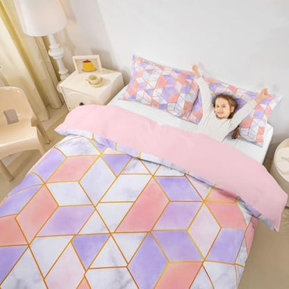 Plaid Comforter Cover Adult Women Geometric Grids Print Bedding Set King Size Pink Grey Tie Dye Graffiti Style Duvet Cover Checkered Home Bedroom Decor Modern Simple Soft Reversible Bedding Collection