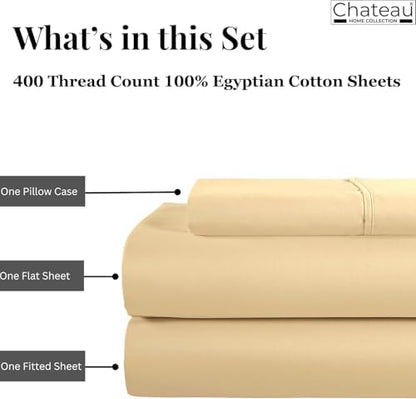 Twin XL Sheet Set, 400 Thread Count Twin XL Cotton Bed Sheets - Semolina