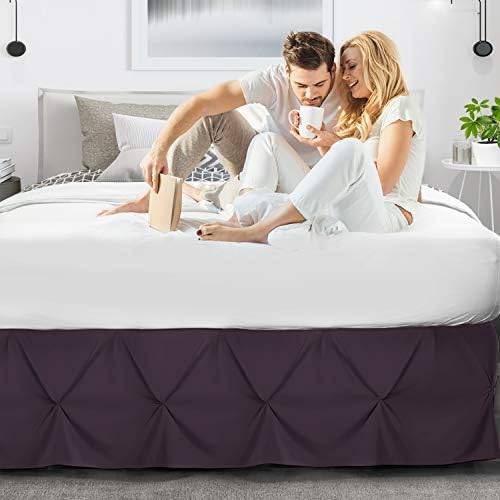 Nestl Purple Bed Skirt Cal King Size, Pinch Pleat Cal King Bed Skirt, 14" Inch Drop Cal King Bedskirt, Hotel Quality Purple Bed Skirts, Microfiber Bedskirt for Cal King Bed, Purple Cal King Bed Skirt