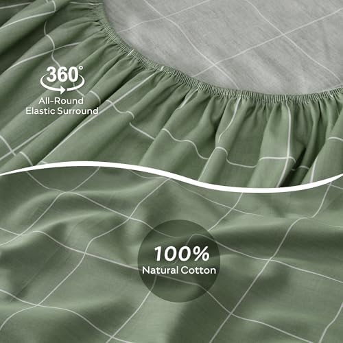 JELLYMONI 100% Cotton Sheet Set, Green Plaid, Twin