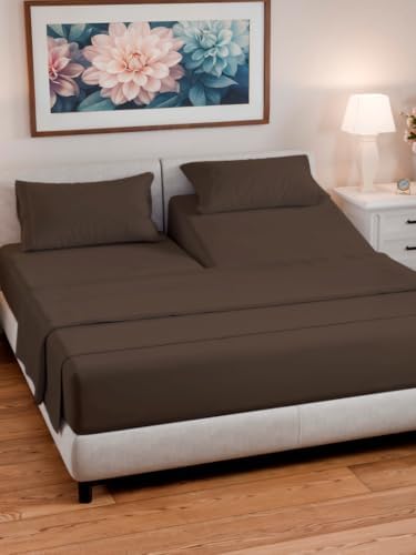 Flex Top Split Head King 4 Piece Sheet Set - Ultra-Soft, Breathable - Brown