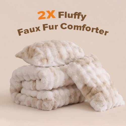 YIKUSH California King Faux Fur Soft Comforter Set, Fluffy Bedding Set