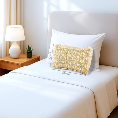 CPC Block Print Mustard Regal Ruffle Cotton Lumbar Pillow Cover 12x20 inch
