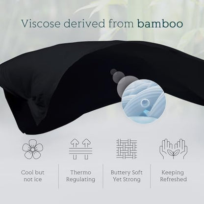 Cooling Sheets Set Queen Size, Viscose Derived from Bamboo for Hot Sleepers | Deep Pocket Up to 16 Inch | Silky Soft & Breathable Bedding - 4PC (Queen, Black)