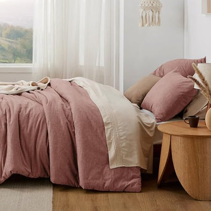 Bedsure PureWoven Cotton Comforter Set Prewashed, Queen, Pink Clay