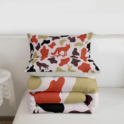 Manfei Camo Animals Comforter Set Full Size,Bear Wolf Rabbit Wildlife Design Bedding Set 3pcs,Army Camouflage Down Comforter for All Season,Kids Boys Girls Room Decor,2 Pillowcases,No Sheets