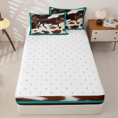Feelyou Horse Cover Zipper Bedding Cow Fur Comforter Set for Kids Boys Girls Twin Size Rustic Zippered Kids Bedding Set Ultra Soft Farmhouse Bed in a Bag