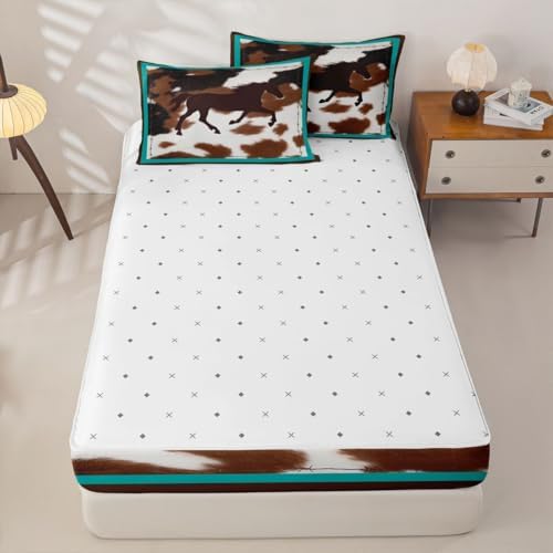 Feelyou Horse Cover Zipper Bedding Cow Fur Comforter Set for Kids Boys Girls Queen Size Rustic Zippered Kids Bedding Set Ultra Soft Farmhouse Bed in a Bag