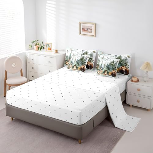 Erosebridal 7 Piece RV Camper Full Bedding Set for Camping Decor,Forest Bear Fox Deer Kids Comforter Set,Woodland Animal Quilt Bed Set,Travel Trailer Bunk Bedding Sets with Sheets,Pillowcases