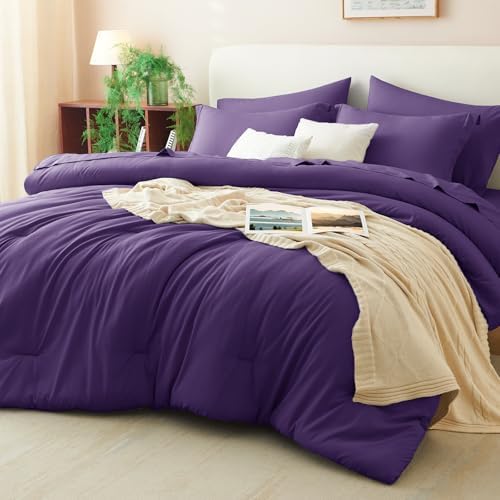 CozyLux Queen Comforter Set Purple, 7 Pieces Bed in a Bag