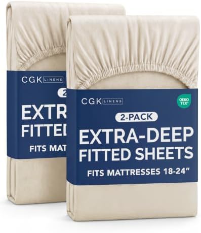 CGK Linens 2 Pack Extra Deep Twin Fitted Sheets - Wheat