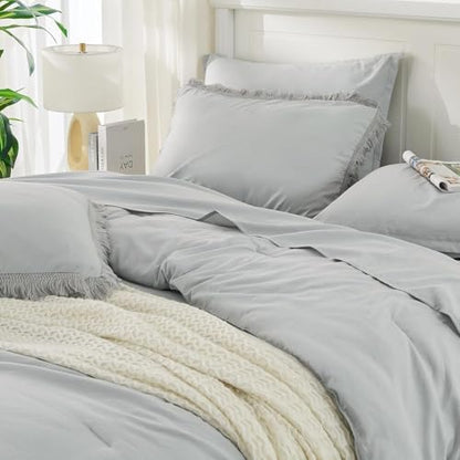 Andency Oversized King Comforter Set, 7 Pieces Light Grey Bedding