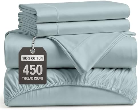 450TC 100% Cotton Queen Bed Sheets - Silky Smooth Sateen Weave, French Blue