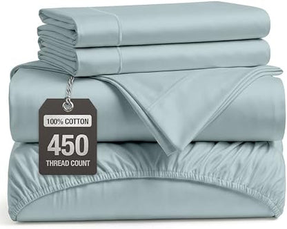450TC 100% Cotton Queen Bed Sheets - Silky Smooth Sateen Weave, French Blue