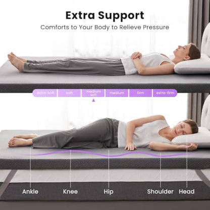 SINWEEK 2 Inch Gel Memory Foam Mattress Topper King Size, Pad for Back Painwith Removable Soft Cover, CertiPUR-US Certified,Grey