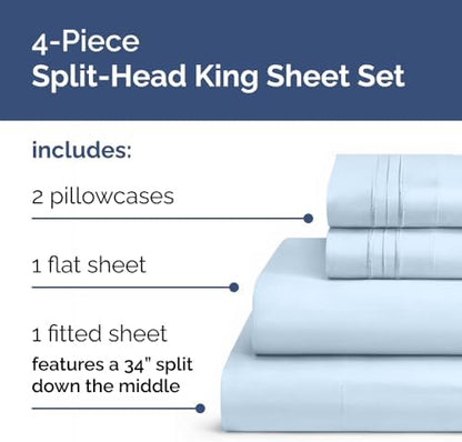 Flex Top Split Head King 4 Piece Sheet Set - Soft & Breathable - Sky Blue