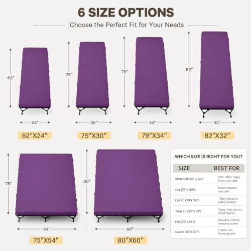 CYMULA Camping Cot Pad 2 Inch Memory Foam, Pad Only,Camping Pad for Folding Cot and Foldable Cot, Portable Roll Up Camp Gear for Car Camping Travel Tent, Non-Slip Waterproof Bottom, Removable Cover