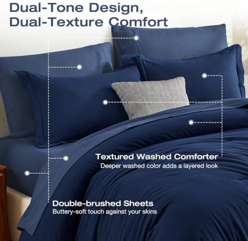 Sasttie King Comforter Set 7-Piece Navy Blue, Pre-Washed Bed in a Bag