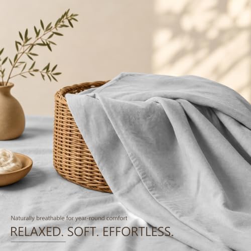 MEISHANG 100% French Linen Sheets Queen,4 Pcs,18-24" Extra Deep Pocket