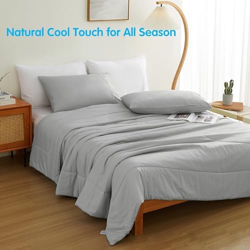 Zaizaihome Bamboo Viscose Comforter Set Queen Size 3 Pieces - Gray
