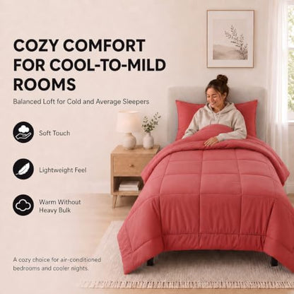 CozyLux Twin XL Comforter Set Coral - 5 Pieces Twin XL Bed in a Bag