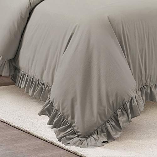 Lush Decor Reyna Ruffle Cotton Duvet Cover Set 3 Piece Set King, Gray - King Size Bedding Set - Gray Duvet King- Ruffled Bedding - Coquette Decor