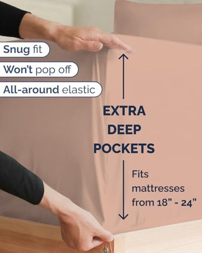 Extra Deep Twin XL Sheet Set - 3 Piece College Dorm Room - Mauve