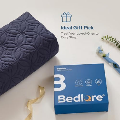 BEDLORE Waterproof Mattress Protector, Cal King Size Mattress Pad with Deep Pocket 6"-18" Depth, Soft Dirt-Proof Double Bed Mattress Cover for Bedroom, College Dorm, Hotel (Navy Blue)