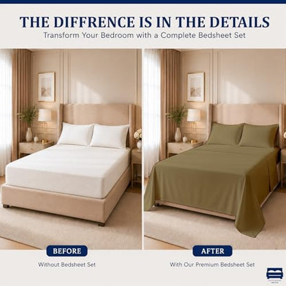 Cottingon 4 Piece Twin Sheets Fits 16" Deep, Egyptian Cotton, Taupe