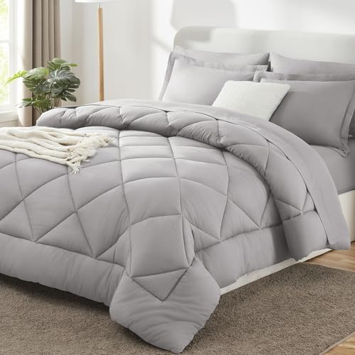 CozyLux Oversized King Comforter Set 120"x98", 7 Piece, French Grey