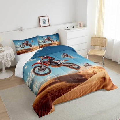 Feelyou Dirt Bike Comforter Set Full Size Racing Themed Bedding Set