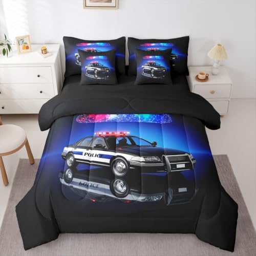 Feelyou Kids Police Car Comforter Set with Sheets 7 Piece Full Size