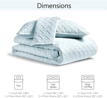 FLYMME Twin Quilt Set, Lightweight Sky Blue Bedspreads, Basket Weave Pattern,Ultra Soft Microfiber Bedspread Bed Coverlet 2 Pieces for All-Seasons (1 Quilt, 1 Sham)