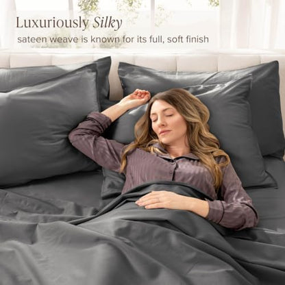 Bare Home 100% Organic Cotton Sateen Sheet Set (Twin, Grey)