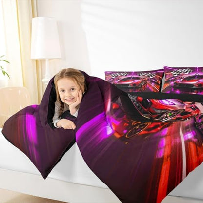 Feelyou Boys Race Car Comforter Set Queen Size Speed Sports Car Bedding Set for Kids Boys Girls Racing Extreme Sports Duvet Quilt Automobile Bedroom Decor Microfiber 3 Pcs with 2 Pillow Cases