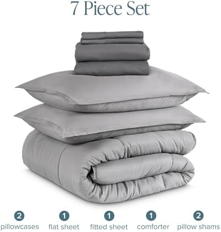 Bare Home Bed-in-A-Bag 7 Piece Comforter & Sheet Set - King - Goose Down Alternative - Ultra-Soft 1800 Premium Bedding Set (King, Light Grey/Grey)