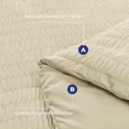 HYMOKEGE Oatmeal Twin XL Comforter Set Seersucker 5 Pieces, All Season Luxury Bed in a Bag for Bedroom, Bedding Set with Comforter, Sheets, Pillowcase & Sham