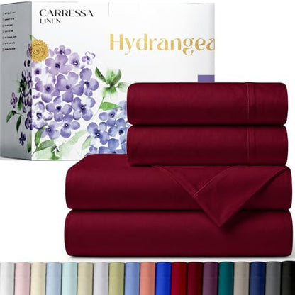 Carressa Linen 600 Series King Size Sheets Set, 16" Deep Pocket, Burgundy