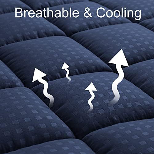 HYLEORY Queen Mattress Pad Quilted Fitted Mattress Protector Cooling Pillow Top Mattress Cover Breathable Fluffy Soft Mattress Topper with 8-21" Deep Pocket, Navy