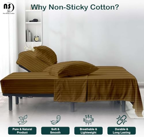 NON Sticky cotton 4 Piece Head Flex King Fitted Sheet Set for Sleep Number Adjustable Bed, 100% Long Staple Cotton Bed Sheets, 34" Top Split, Fits 18" Deep Mattress, 78" X 80", Taupe Stripe
