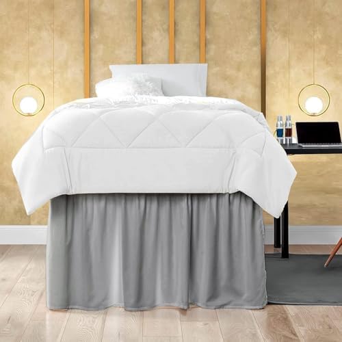 Mattress-Homes Ruffled Dorm Bed Skirt, Twin XL, 42-Inch Drop, Tailored with Split Corners, Light Grey Dust Ruffle for Lofted College Beds, Twin Extra Long Dorm Bedding Essential